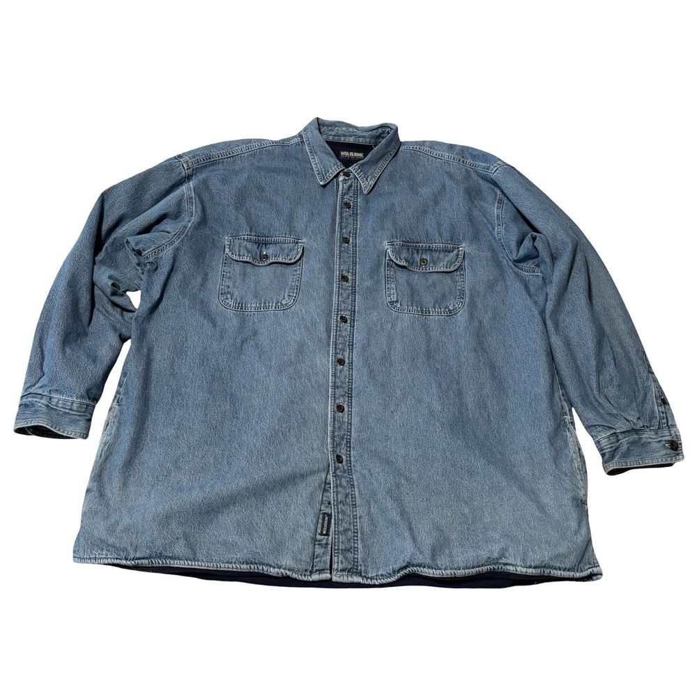 Wolverine Men's Denim Jacket Shacket Fleece Lined *Stained* Size 3XLT 30x34
